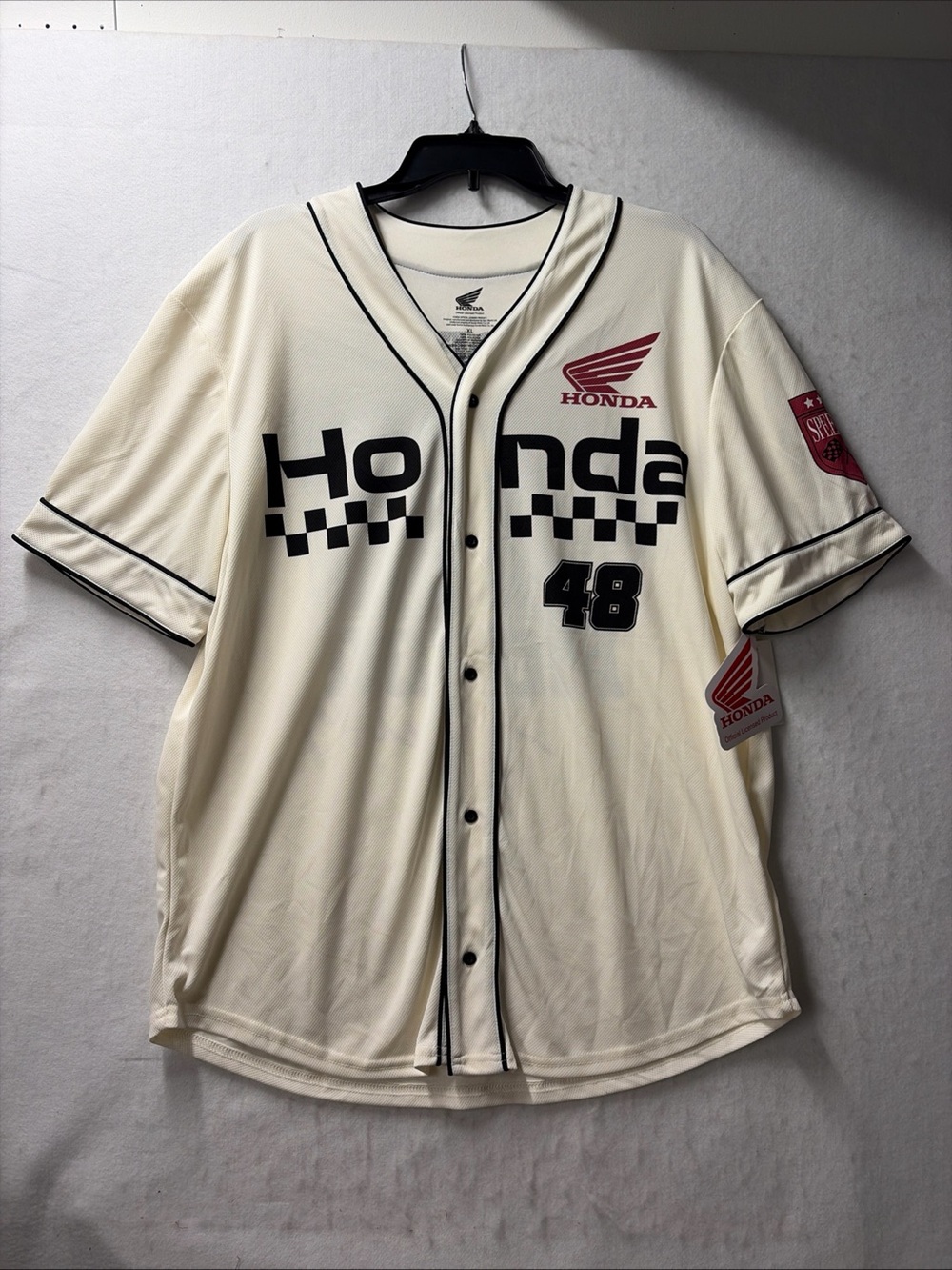 Honda Motor Racing Baseball Jersey Mens Size Large off White 48 Speedway NEW